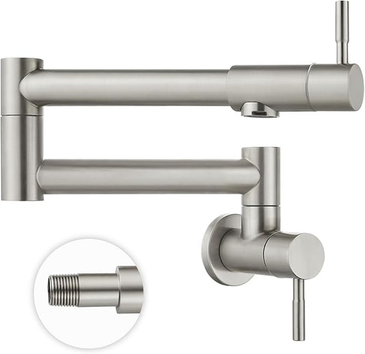 Heyalan Pot Filler 19 Inch Wall Mount Folding Stretchable Kitchen Restaurant Faucet Stainless Steel Pot Filler Double Joint Swing Arm Two Handles Commercial NPT,Straight Handle,Brushed Nickel