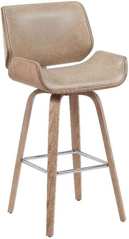Tyler Modern Swivel Bar Stool with White Wash Finished Wood and Vintage Brown Upholstery Set of 2