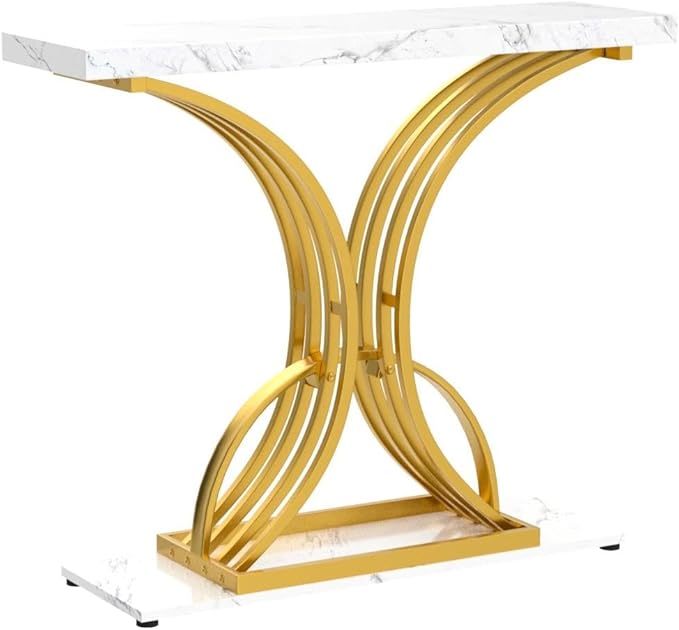 YITAHOME Gold Console Table, Modern Hallway Table for Entryway, 40 inch Entryway Tables Narrow Sofa Table for Living Room, Hallway, Faux Marble White
