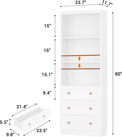Cyclysio 80" Kitchen Pantry Cabinet with 3 Drawers, Tall Storage Cabinet Wood Food Pantry with Thickened Top Panel and Adjustable Shelves, Versatile Cupboard for Kitchen, Dining Room (1, White)
