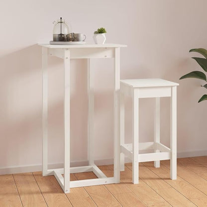 White Bar Table 23.6x23.6x43.3 Inch Solid Pine Wood Kitchen Island Table with Heat Resistant Matte Finish for Indoor Outdoor Use