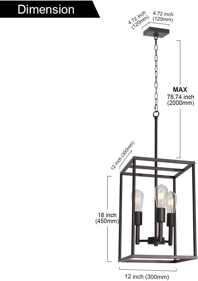 VINLUZ 3 Light Farmhouse Chandelier Black Fixture
