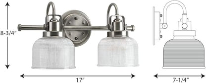 Progress Lighting 2-Light Clear Double Prismatic Glass Coastal Bath Vanity, Archie Collection, Antique Nickel (P2991-81)