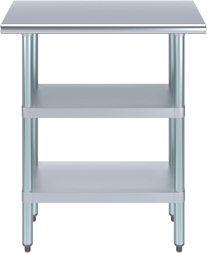 Stainless Steel Work Table with 2 Shelves | Kitchen Island Food Prep | Laundry Garage Utility Bench | NSF Certified (30" Long x 14" Deep)
