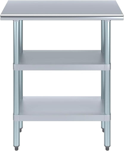 Stainless Steel Work Table with 2 Shelves | Kitchen Island Food Prep | Laundry Garage Utility Bench | NSF Certified (30" Long x 14" Deep)
