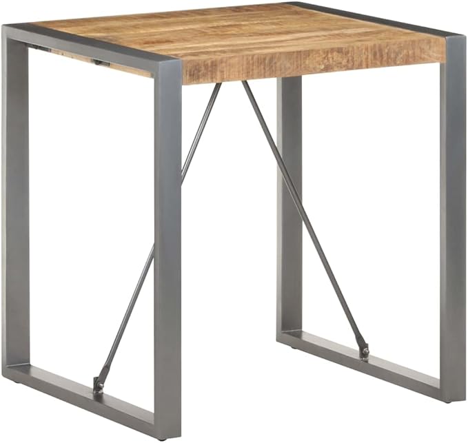 Small Square Dining Table for 2 Person, Rough Mango Wood Top with Grey Powder Coated Steel Frame, Industrial Style Furniture for Kitchen Nook Apartment