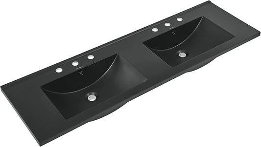 60 inch Vanity Top Bathroom Sink in Matte Black with 3 Holes