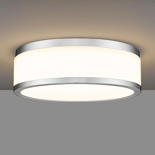 LMS 15 Inch LED Flush Mount Ceiling Light, 24W Modern Brushed Nickel Ceiling Lamp, 3CCT 3000K/4000K/5000K, Dimmable, Bathroom, Bedroom, LMS-054BN