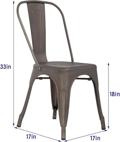 BestOffice 18 Inch Metal Chairs Set of 4 Metal Stackable Patio Chairs Seat Height Café Restaurant Dining Chairs Indoor Outdoor with Waterproof Tolix Side