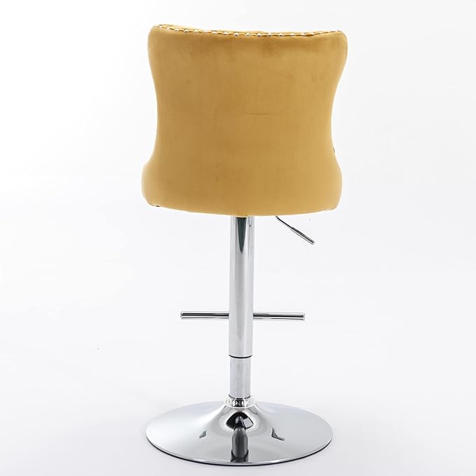 Furniture,Swivel Velvet Adjusatble Seat Height from 25 33 Inch, Modern Upholstered Chrome Base Bar Stools with Backs Comfortable Tufted for Home Pub and Kitchen Island（Gold,Set of 2）