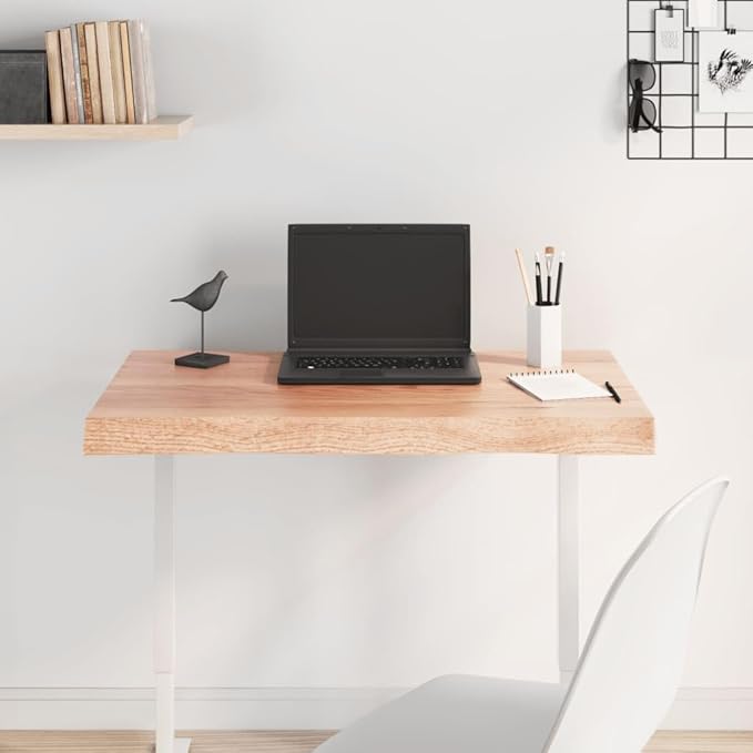 Solid Oak Table Top 31.5 x 19.7 in Rectangular Brown Wood Countertop for Dining Room, Kitchen Island, Console Desk, Smooth-Closing Workbench, Indoor Use