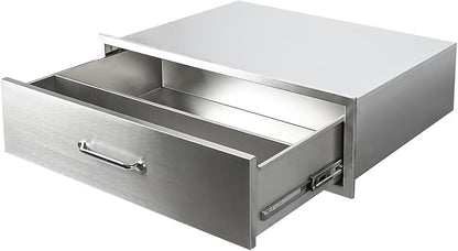 Outdoor Kitchen Drawers, 30" W x 23" D x 10" H Stainless Steel Single Access BBQ Drawer, Flush Mount Enclosed Drawer with Handle for Outdoor Kitchens & BBQ Islands, No Installation Required