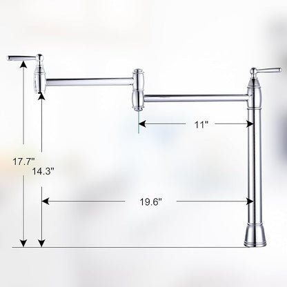 ARCORA Pot Filler Deck Mount, Solid Brass Pot Filler Faucet Chrome Stove Faucet with Stretchable Double Joint Swing Arms