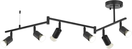SEEBLEN 6-Light Black Track Lighting Fixtures Ceiling, Flexible Foldable Arm and Rotatable Light Head,Modern LED Track Lighting for Kitchen Islands, Dining Rooms(GU10 Socket, Bulbs Not Included)