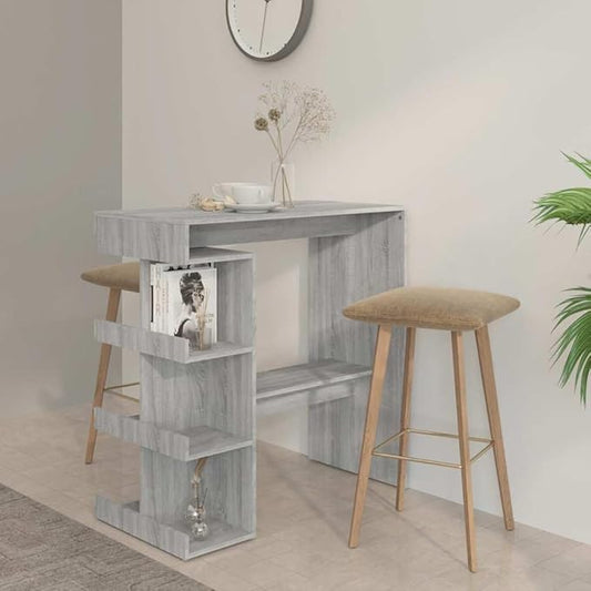 Wall-Mounted Bar Table with Storage Racks, 39.4 x 19.7 inch Modern Kitchen Dining Table, Grey Sonoma Engineered Wood Pub Table for Small Spaces