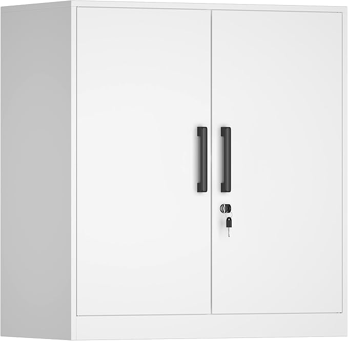 IRONFFICE Wall Cabinet,Lockable Storage Cabinets with Adjustable Shelf,Locking Wall Storage Cabinet with Doors for Laundry Room,Home Office,White