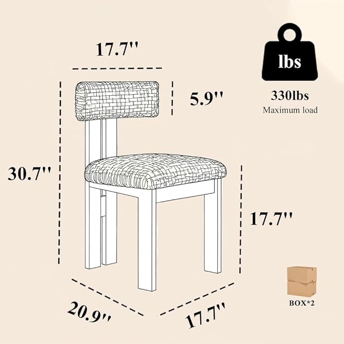 Walnut Dining Chairs Set of 4, Modern Farmhouse Kitchen Island Chairs with Rubber Wood Frame Non-Slip Foot Pads,Boucle Upholstered Wooden Dinner Chair for Living Room Dinning,Brown–Gray Chenille