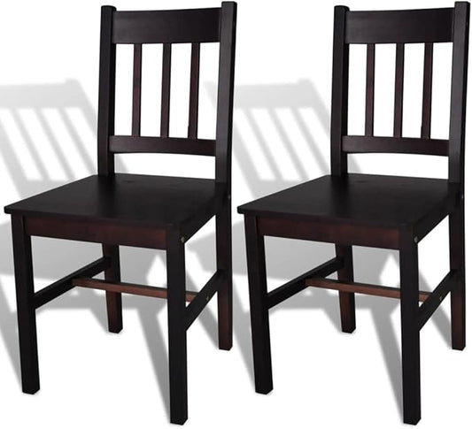 Dark Brown Pinewood Dining Chairs Set of 2 Solid Wood Farmhouse Kitchen Chairs with Ergonomic Design for Dining Room Kitchen and Small Spaces