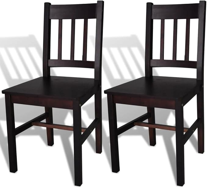 Dark Brown Solid Pine Wood Dining Chairs Set of 2 Ergonomic Farmhouse Kitchen Chairs for Dining Room Modern Accent Furniture 16.3W x 33.9H