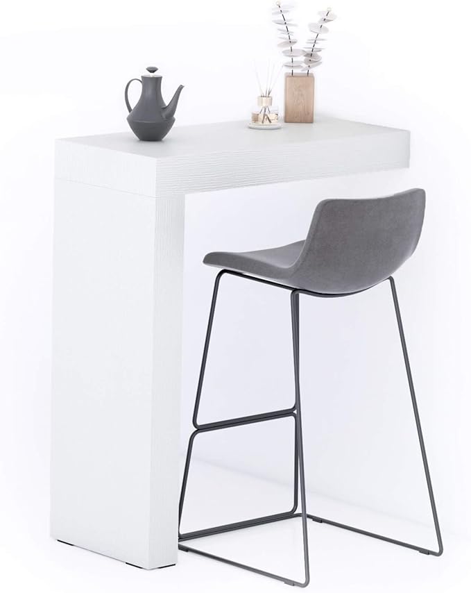 Mobili Fiver Evolution Tall Kitchen Bar Table Made in Italy | Space Saving, Wall-Mounted Counter Height Table for 1 | Breakfast Bar Table Top w/Cable Holder | Ashwood White | 35,4" x 15,7" in