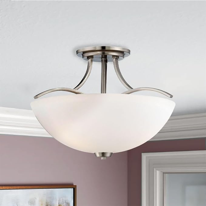 Minka Lavery 4962-84 Overland Park Semi-Flush, 3-Light, 300 Total Watts, 16.5-in H x 11.75-in W, Brushed Nickel