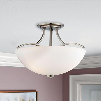 Minka Lavery 4962-84 Overland Park Semi-Flush, 3-Light, 300 Total Watts, 16.5-in H x 11.75-in W, Brushed Nickel