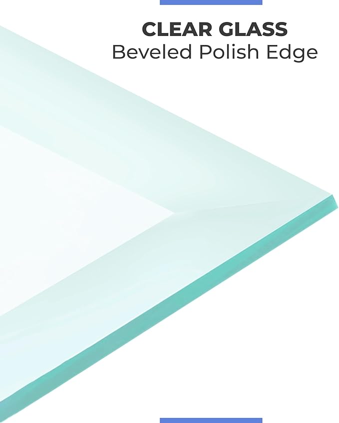 Fab Glass and Mirror Rectangle Tempered Glass Table Top - 1/2 Inch Thick Beveled Edge Clear Glass with Polished Radius Corners - Dining Coffee Table Replacement Surface - 16" x 60"