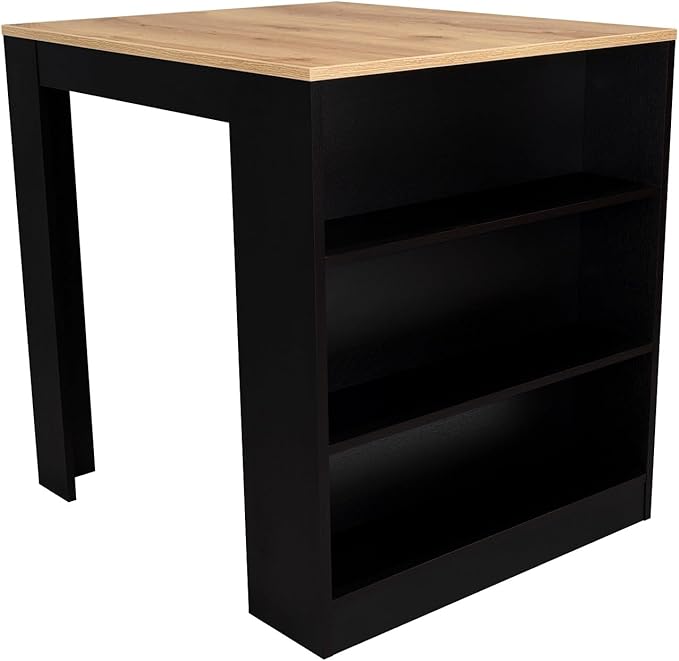 Kitchen Counter Dining Table with 2 Legs and 3 Open Side Shelves Modern Elegant Auxiliary Dining Table for Storage Practical(Black)