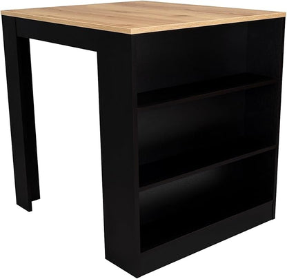 Kitchen Counter Dining Table with 2 Legs and 3 Open Side Shelves Modern Elegant Auxiliary Dining Table for Storage Practical(Black)