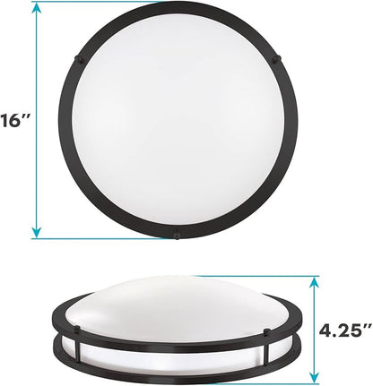 LUXRITE 16 Inch LED Flush Mount Ceiling Light, 5 Color Selectable 2700K | 3000K | 3500K | 4000K | 5000K, Dimmable, Modern Ceiling Light Fixture, 24W, 1920 Lumens, Energy Star, ETL Listed, Matte Black