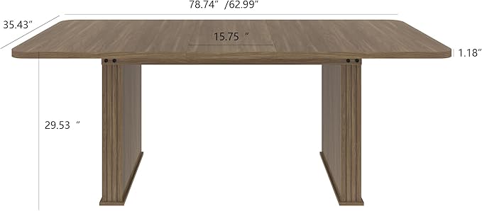 Modern Farmhouse Expandable Dining Table for 8-10 People, 78.74" Extendable Dining Table with Wood Strip Base, Large Rectangular Expandable Kitchen Dining Room Table for Dinner Party, Gathering, Brown