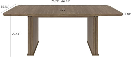 Modern Farmhouse Expandable Dining Table for 8-10 People, 78.74" Extendable Dining Table with Wood Strip Base, Large Rectangular Expandable Kitchen Dining Room Table for Dinner Party, Gathering, Brown
