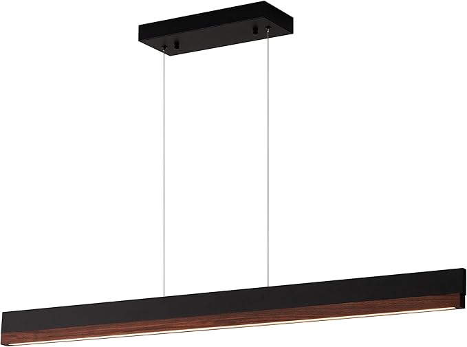 39" Wood Linear Pendant Light, 24W LED Hanging Pendant Light, Dimmable Kitchen Island Lighting with Remote, Adjustable Linear Chandelier for Dining Room, Kitchen Island, Bar, Office-Walnut