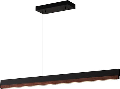 39" Wood Linear Pendant Light, 24W LED Hanging Pendant Light, Dimmable Kitchen Island Lighting with Remote, Adjustable Linear Chandelier for Dining Room, Kitchen Island, Bar, Office-Walnut
