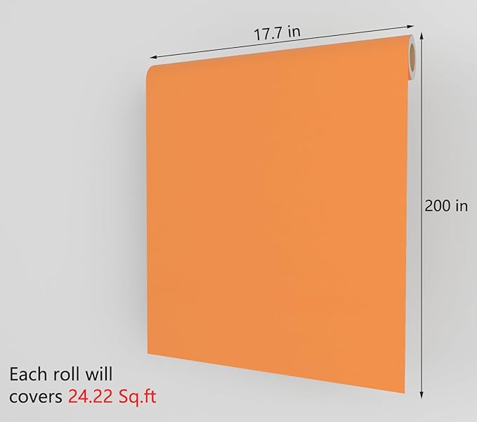 Decotalk Orange Contact Paper Orange Wallpaper Peel and Stick 17.7x200 Inch Solid Color Wallpaper for Bedroom Removable Solid Color Contact Paper for Cabinets and Drawers