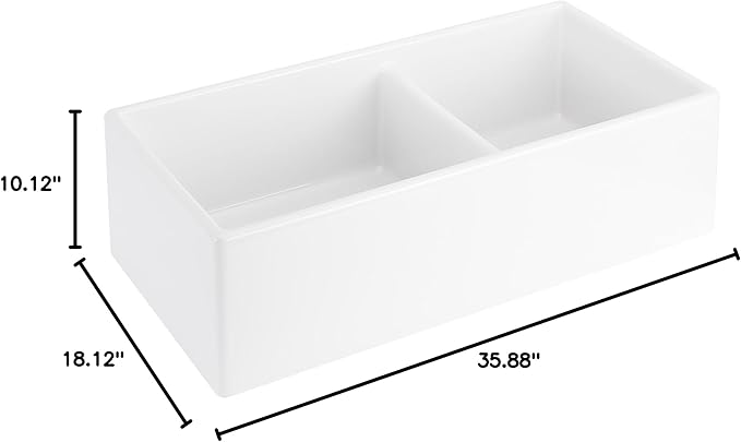 Signature Hardware 953910-36D Rowena 36" Farmhouse 60/40 Double Basin Fireclay Kitchen Sink - White
