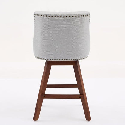 Comfortable Upholstered Swivel Bar Stool with Wooden Legs and Soft Fabric Seat for Kitchen Island or Home Bar Use (Beige + Wood+Fabric + Foam)