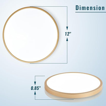 Gold LED Flush Mount Ceiling Light Fixture, 12inch 28W 5000K LED Ceiling Light Set of 2, Ultra Slim Flush Mount Ceiling Lamp for Bedroom, Living Room, Dining Room, Kitchen, Hallway
