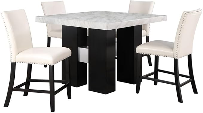 Mikha White Table - Stylish Kitchen Island Counter - Faux Marble Top - 48"