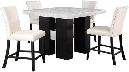 Mikha White Table - Stylish Kitchen Island Counter - Faux Marble Top - 48"