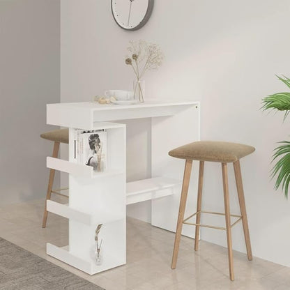 White Bar Table with Storage Rack 39.4x19.7x40 Inch Narrow Counter Height Modern Engineered Wood Kitchen Island Table for Kitchen Island Breakfast Nook