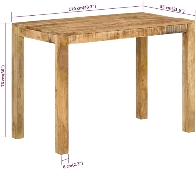 Rustic Dining Table Small 43.3 x 21.7 in Solid Mango Wood Natural Finish Rectangular Kitchen Table for 4 Compact Extendable Dining Room Furniture