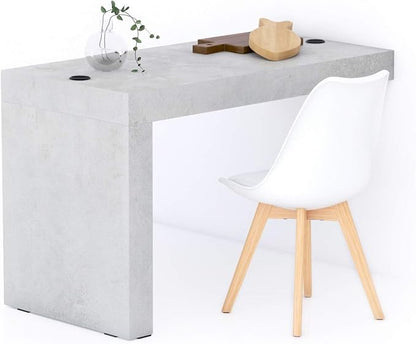 Mobili Fiver, Evolution Dining Table 47.2 x 23.6 in, with Wireless Charger, Concrete Effect, Grey with One Leg, Made in Italy