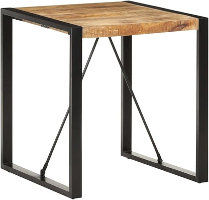 27.6" Brown Square Dining Table Solid Mango Wood Top Powder Coated Steel Legs Modern Industrial Small Dining Table for Kitchen Apartment or Tiny Space