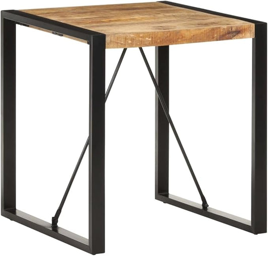 27.6" Brown Square Dining Table Solid Mango Wood Top Powder Coated Steel Legs Modern Industrial Small Dining Table for Kitchen Apartment or Tiny Space