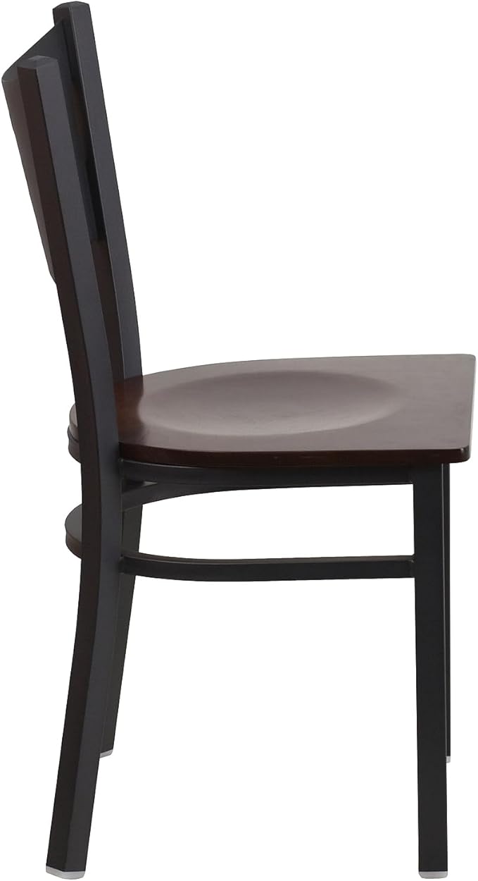 Flash Furniture HERCULES Series Black Coffee Back Metal Restaurant Chair - Walnut Wood Seat