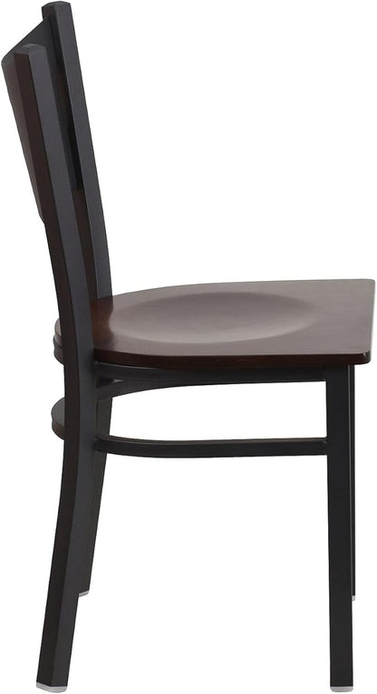 Flash Furniture HERCULES Series Black Coffee Back Metal Restaurant Chair - Walnut Wood Seat