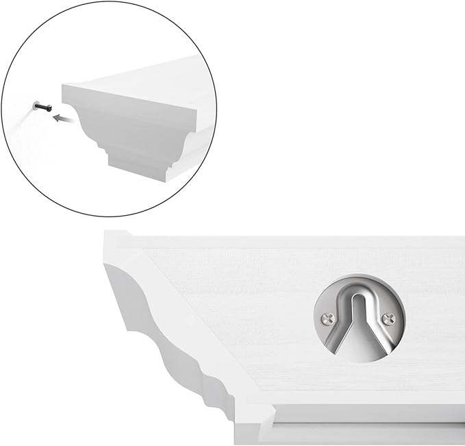 SRIWATANA White Floating Shelves, 24 Inch Solid Wood Storage Wall Shelves Set of 4 Display Ledge Shelves Decor for Bedroom, Living Room, Bathroom, Kitchen - White