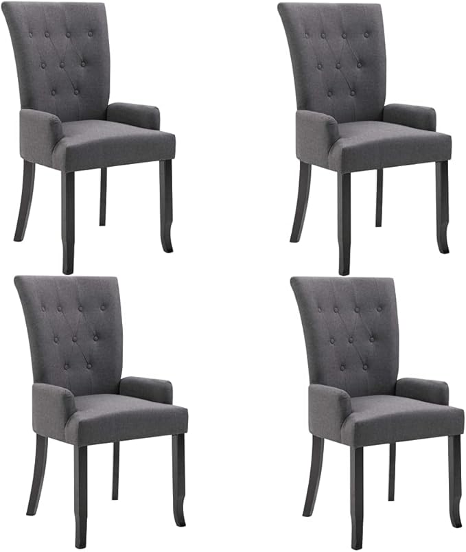 4-Piece Dark Gray Fabric Dining Chairs with Armrests, Modern Farmhouse Kitchen Chairs Set with Soft Upholstery and Sturdy Oak Wood Legs for Dining Room Furniture