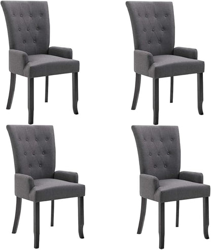 4-Piece Dark Gray Fabric Dining Chairs with Armrests, Modern Farmhouse Kitchen Chairs Set with Soft Upholstery and Sturdy Oak Wood Legs for Dining Room Furniture
